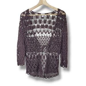 Caslon Brown Crochet Cardigan
